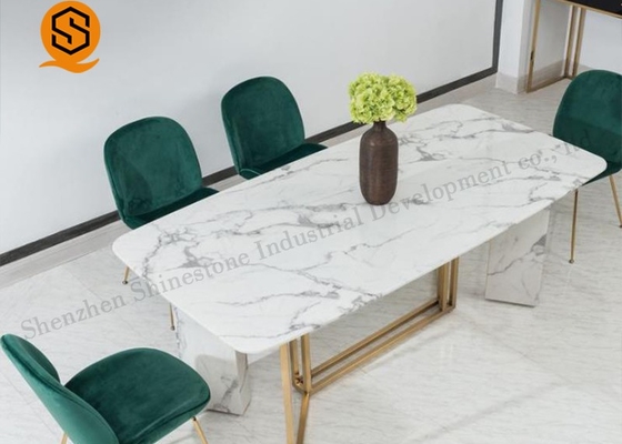 OEM Luxury White Marble Dining Table Easy Maintenance SGS Approved