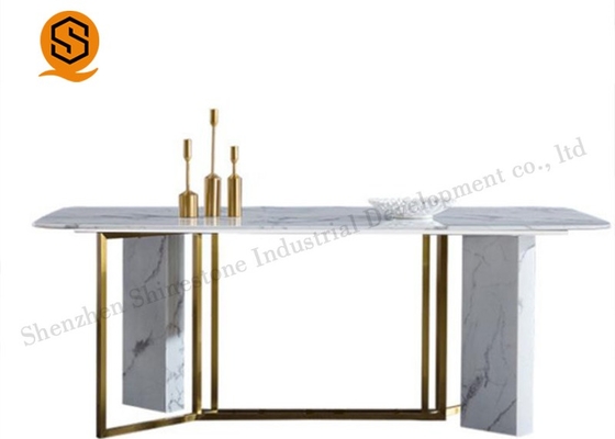 OEM Luxury White Marble Dining Table Easy Maintenance SGS Approved