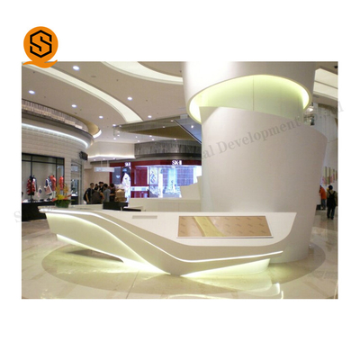 White Led Reception Desk Acrylic Solid Surface For Shopping Mall
