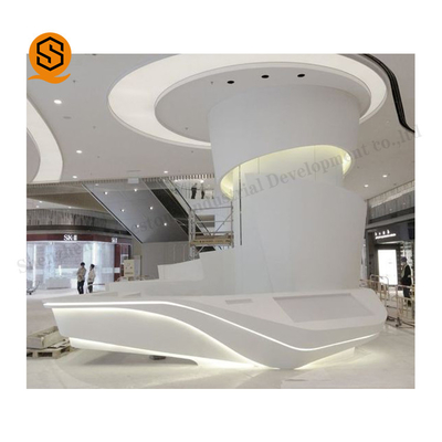 White Led Reception Desk Acrylic Solid Surface For Shopping Mall