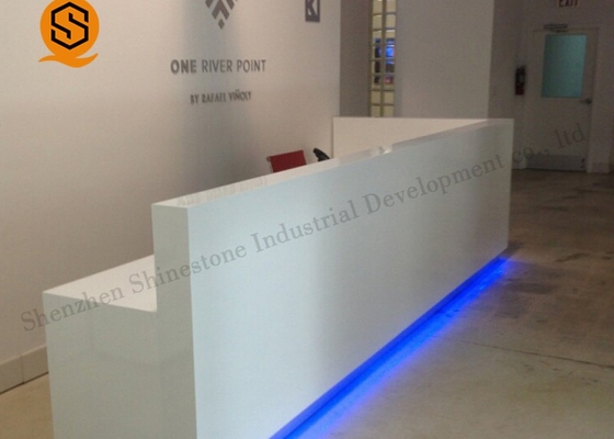 OEM Artificial Stone Reception Desk With Lights Glossy Surface Finish
