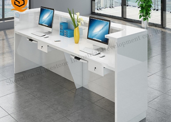 Flame Retardancy Solid Surface Reception Desk White L Shaped Reception Desk