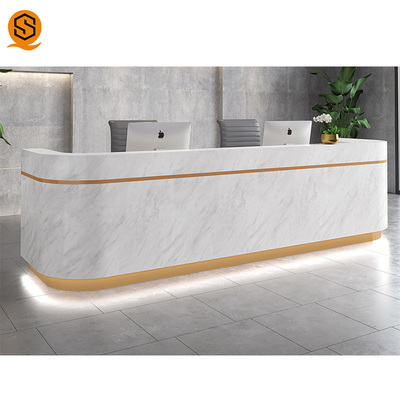 SGS LED White Curved Reception Desk Private Logo For Shopping Mall