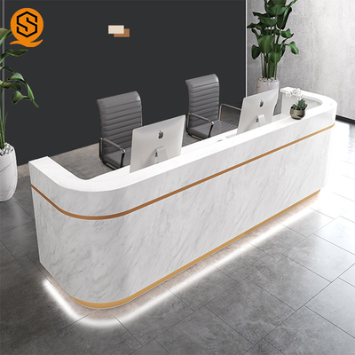 SGS LED White Curved Reception Desk Private Logo For Shopping Mall