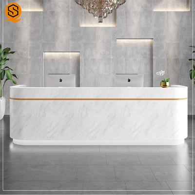 SGS LED White Curved Reception Desk Private Logo For Shopping Mall