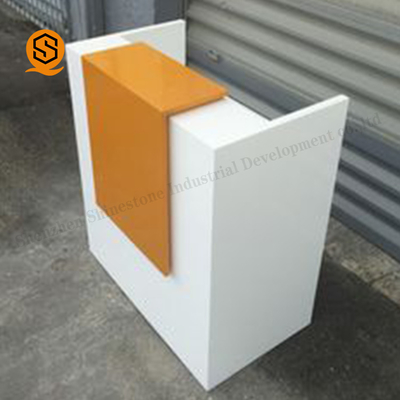 Scratch Resistance Office Reception Counters Solid Surface White And Orange Color