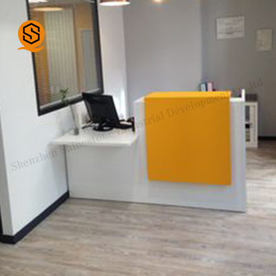Scratch Resistance Office Reception Counters Solid Surface White And Orange Color