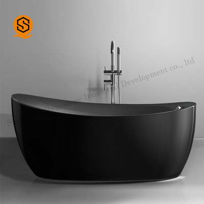 Glossy Black Resin Solid Surface Soaking Tub Rectangle Shaped For Hospital