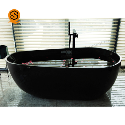 Glossy Black Resin Solid Surface Soaking Tub Rectangle Shaped For Hospital