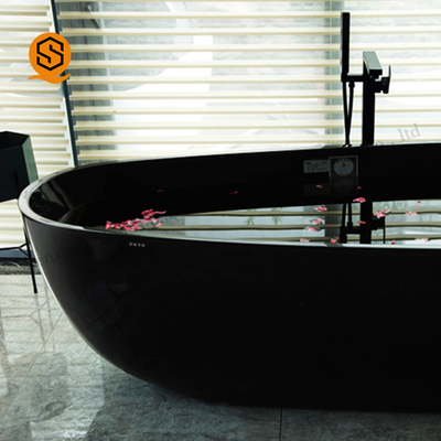 Glossy Black Resin Solid Surface Soaking Tub Rectangle Shaped For Hospital