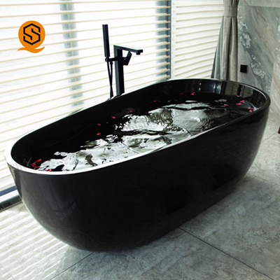 Glossy Black Resin Solid Surface Soaking Tub Rectangle Shaped For Hospital
