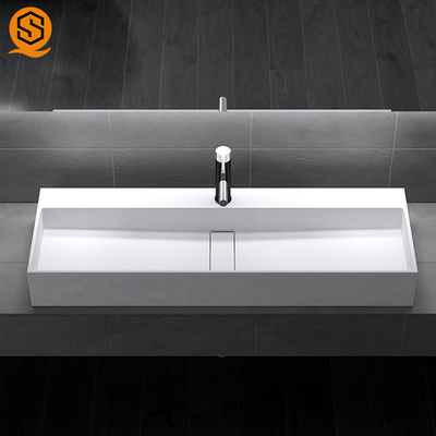 Antipollution Solid Surface Wash Basin Rectangular Wall Hung Basin