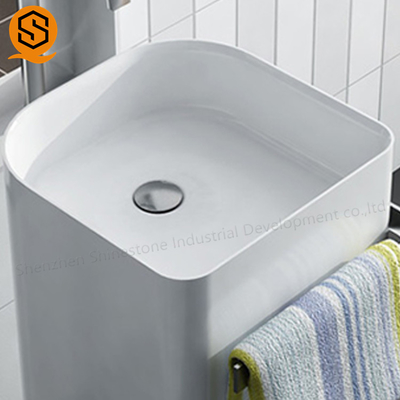 Sanitary Modern Bathroom Pedestal Sink Acrylic Solid Surface Material