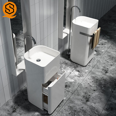 Sanitary Modern Bathroom Pedestal Sink Acrylic Solid Surface Material