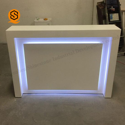 Unique Design Beauty Salon Front Desk LED Light Solid Surface Reception Counter
