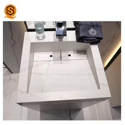 White Carrara Marble Pedestal Washbasin Waterproof For Bathroom