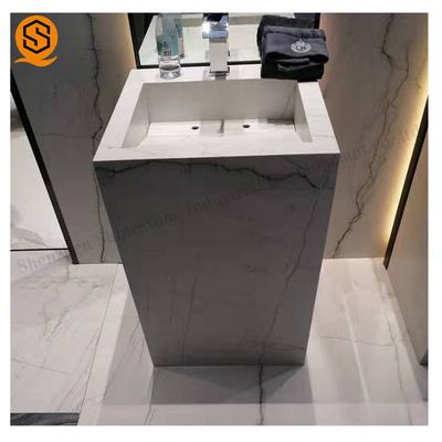 White Carrara Marble Pedestal Washbasin Waterproof For Bathroom