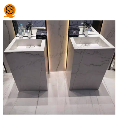 White Carrara Marble Pedestal Washbasin Waterproof For Bathroom