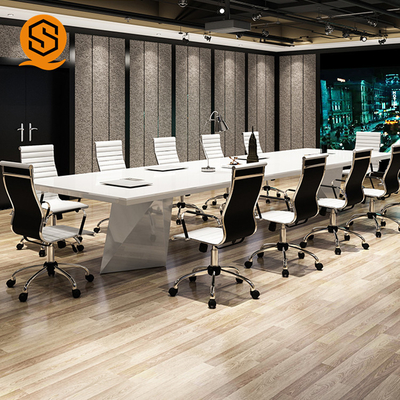 Artificial Stone Rectangular Conference Table White Color For Office
