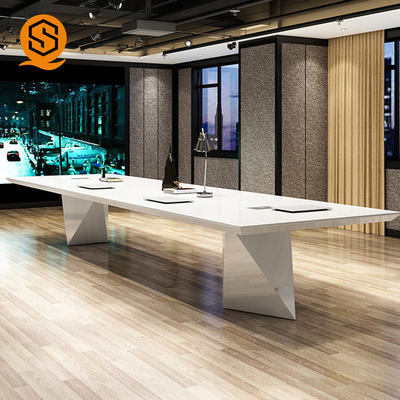 Artificial Stone Rectangular Conference Table White Color For Office