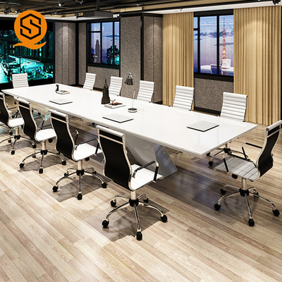 Artificial Stone Rectangular Conference Table White Color For Office