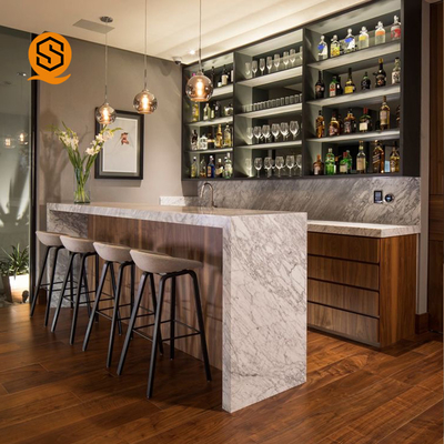 ISO Contemporary Coffee Bar Counter Acrylic Solid Surface L Shaped Bar Counter
