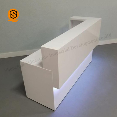 Contemporary LED Small L Shaped Reception Desk Artificial Stone Material