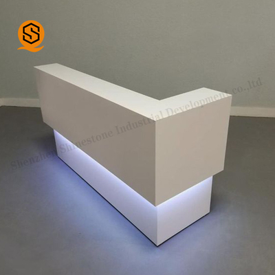 Contemporary LED Small L Shaped Reception Desk Artificial Stone Material