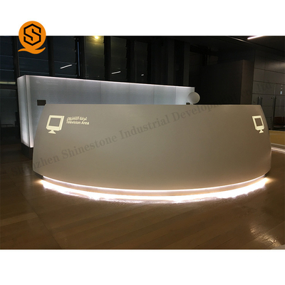 Acrylic Solid Surface Furniture LED Semi Circle Reception Desk
