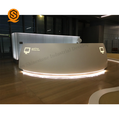 Acrylic Solid Surface Furniture LED Semi Circle Reception Desk