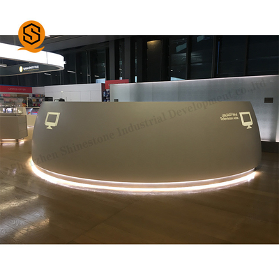 Acrylic Solid Surface Furniture LED Semi Circle Reception Desk