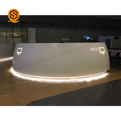 Acrylic Solid Surface Furniture LED Semi Circle Reception Desk