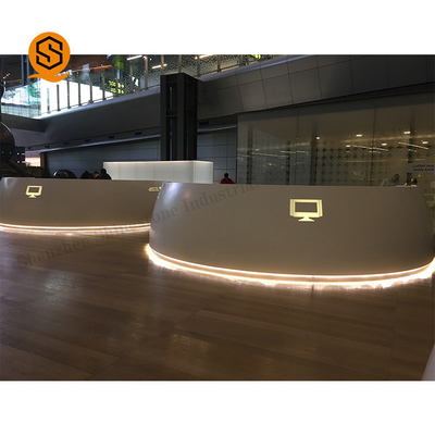 Acrylic Solid Surface Furniture LED Semi Circle Reception Desk
