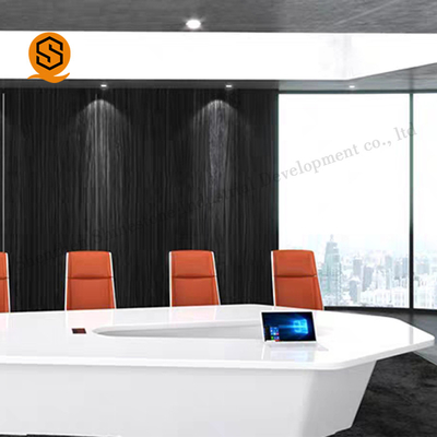 Diamond Shape Modern Office Conference Table Acrylic Solid Surface Material