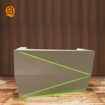 Unique Design Led Light Office Front Counter White Artificial Stone Reception Desks