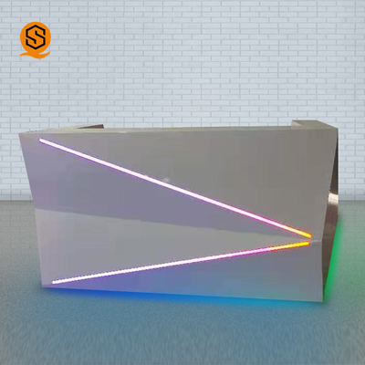 Unique Design Led Light Office Front Counter White Artificial Stone Reception Desks