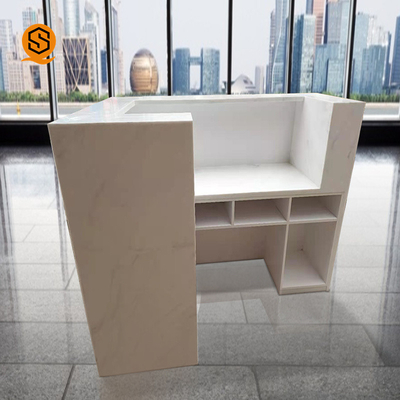 Small Reception Desk Office Front Counter White Stone Solid Surface Reception Desk