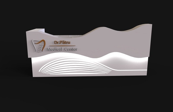 Shaped Processing Solid Surface Reception Desk Eco Friendly White LED NFS