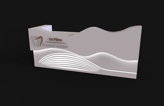 Shaped Processing Solid Surface Reception Desk Eco Friendly White LED NFS