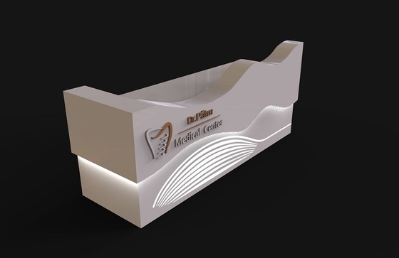 OEM LED Modern Office Reception Counters NFS ISO9001 Acrylic Reception Desk