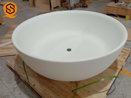 LOW MOQ Drainer Artificial Stone Bathtub 300C Round Free Standing Bathtub