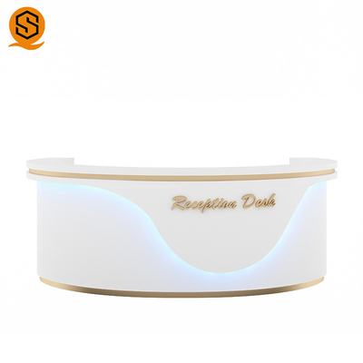 240cm Length Salon Reception Desk White Marble Grain Gold Hairlines Fireproof