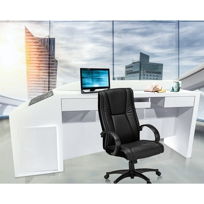 Waterproof Glossy Curved Reception Desk LED One Person With Monitor