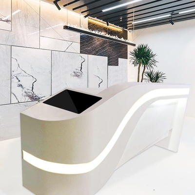Waterproof Glossy Curved Reception Desk LED One Person With Monitor