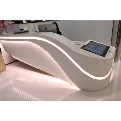 Waterproof Glossy Curved Reception Desk LED One Person With Monitor