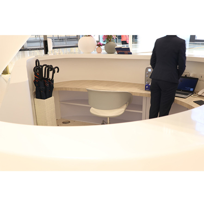 ODM Acrylic Solid Surface Reception Desk Round Curve Antibacterial LED Glossy