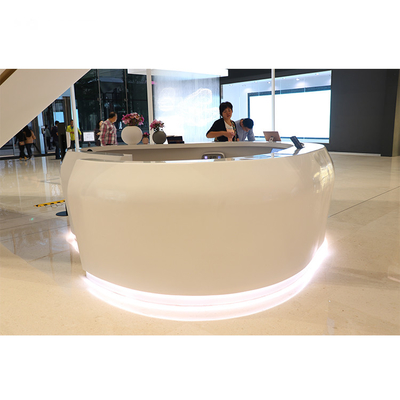 ODM Acrylic Solid Surface Reception Desk Round Curve Antibacterial LED Glossy