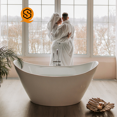 Curved Oval Artificial Stone Bathtub GMC Waterproof Freestanding Resin